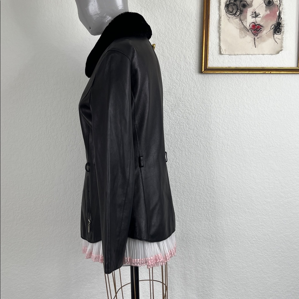 Winlit Leather Jacket Fur Collar Belted Midi Thinsulate - Picture 6 of 10